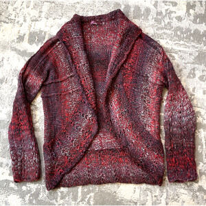 Prana Chunky Wrap Open Front Circle Cardigan Sweater Wool‎ Blend Burgundy Small